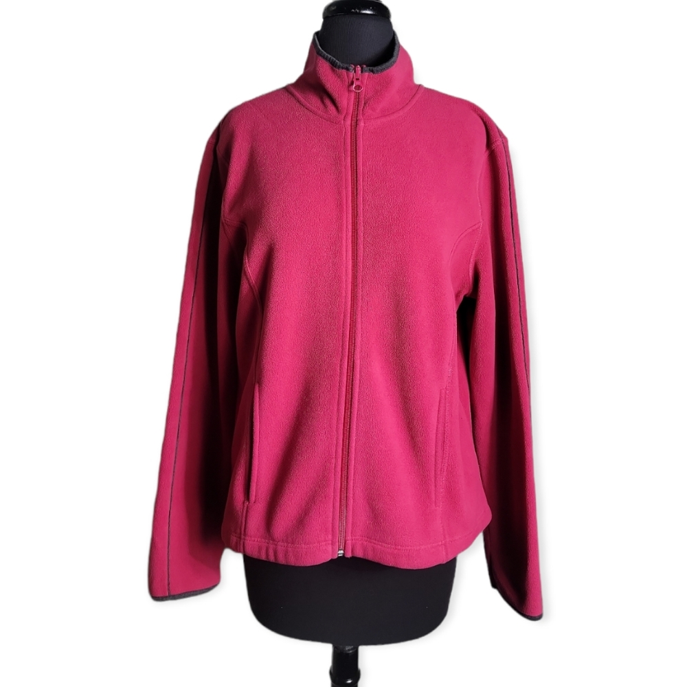SJB active by St. John's Bay zip up high neck pink fleece jacket size large